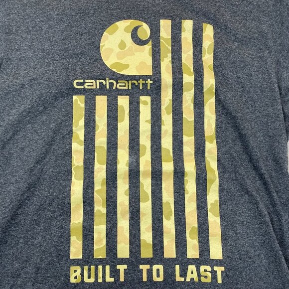 Carhartt Mens Tee Shirt Large Gray Short Sleeve T-Shirt Camo Graphic "Built To L - Picture 1 of 9